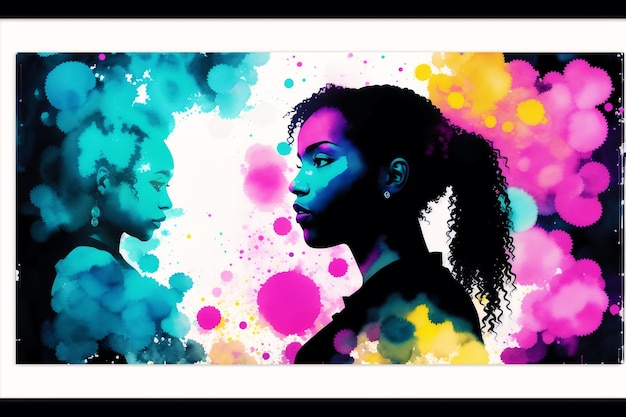 A colorful painting of a girl and a boy