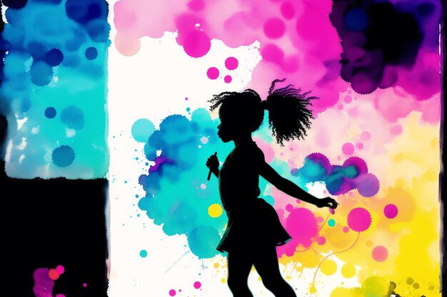 A colorful painting of a girl with a skirt that says'i'm a girl '