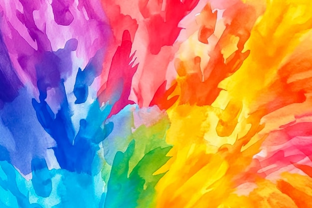 A colorful painting of a hand with the word rainbow on it