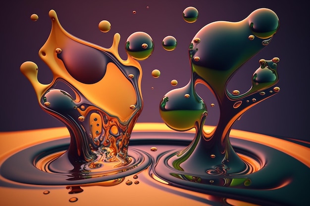 A colorful painting of liquid and a drop of liquid