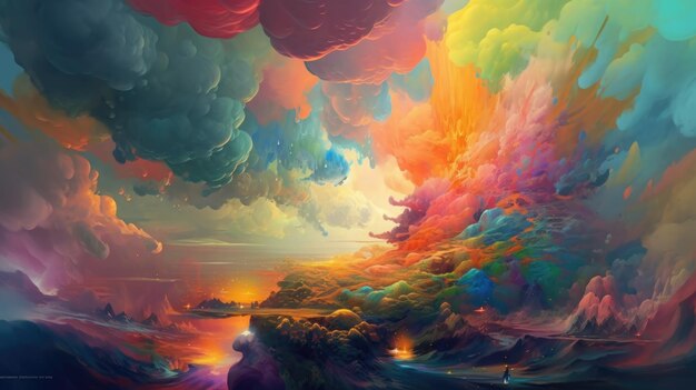 A colorful painting of a liquid explosion