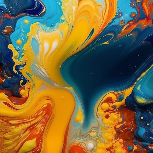 a colorful painting of the liquid that is colored orange and blue