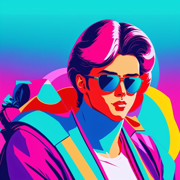 A colorful painting of a man with glasses