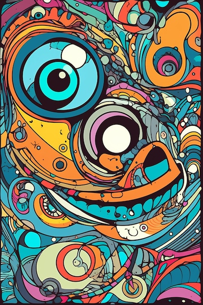 A colorful painting of a monkey face.