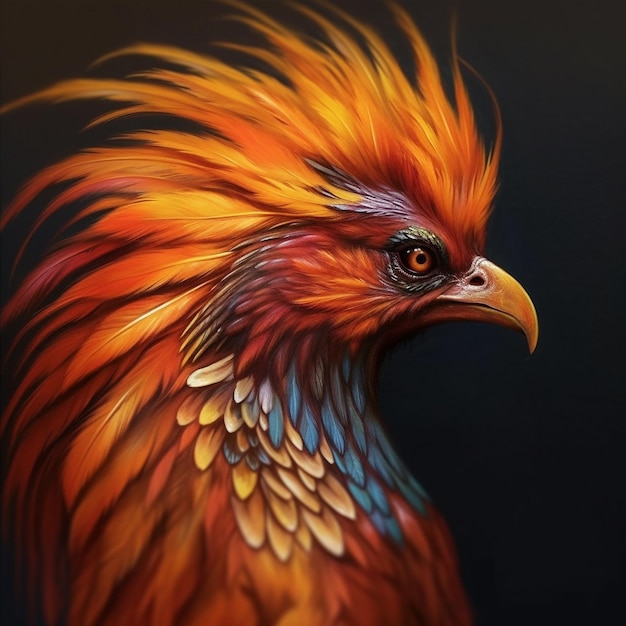 Colorful painting of a mystic fantasy bird