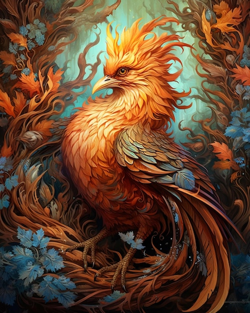 Colorful painting of a mystic fantasy bird