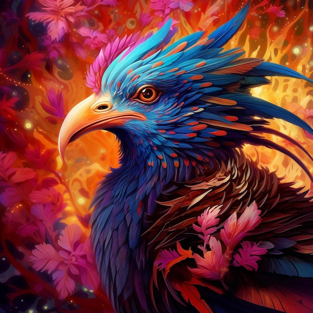 Colorful painting of a mystic fantasy bird