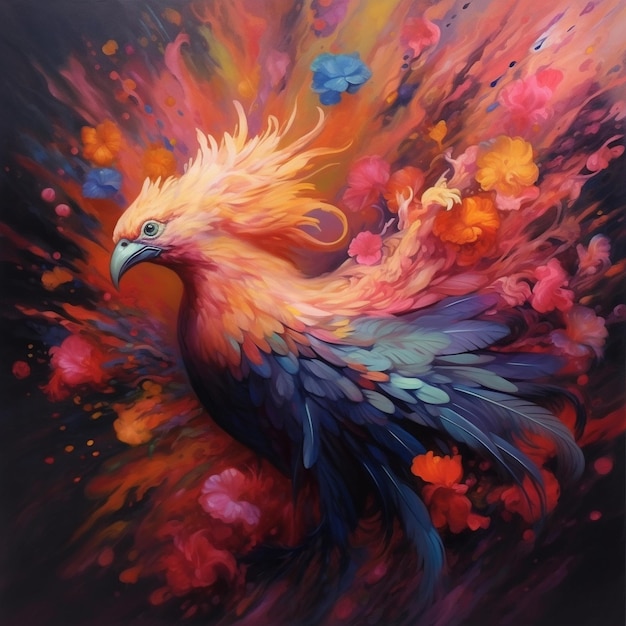 Colorful painting of a mystic fantasy bird