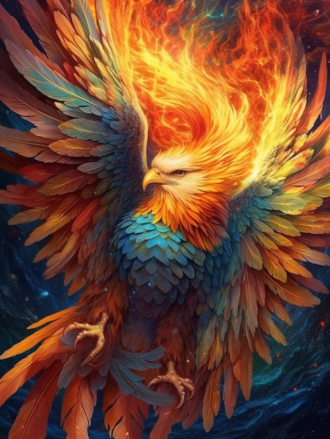 Colorful painting of a mystic fantasy bird