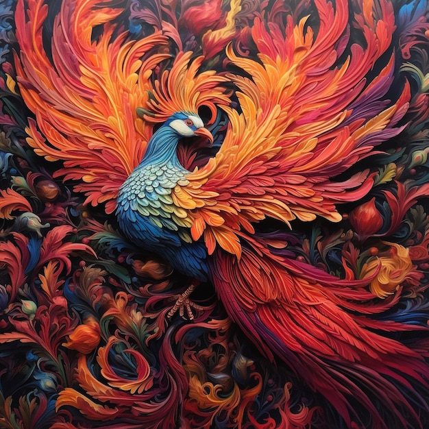 Colorful painting of a mystic fantasy bird