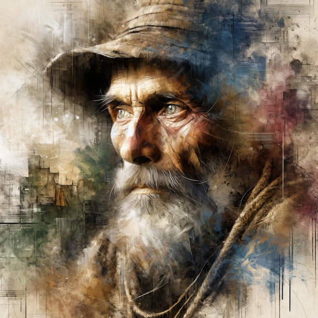 Colorful painting of an old man