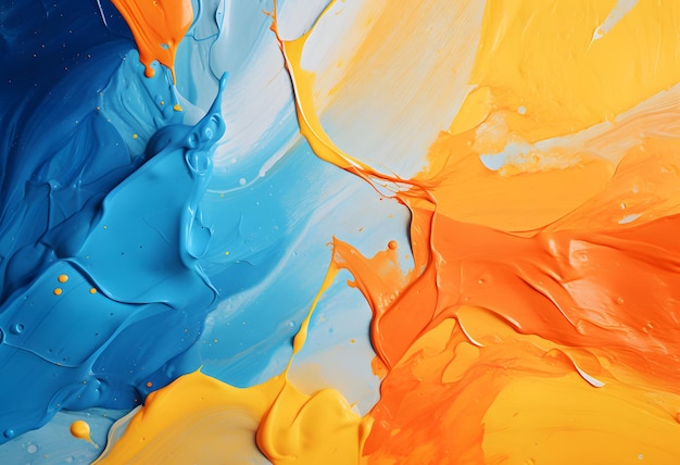 a colorful painting of orange and blue paint with orange paint