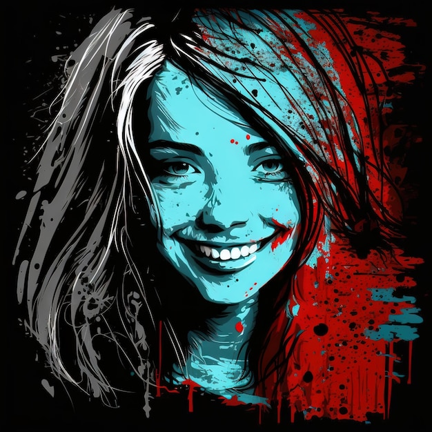 Colorful painting picture of smiling face of girl generative AI