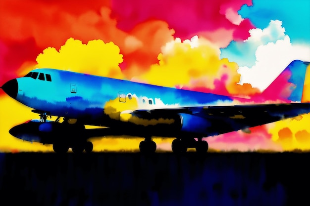A colorful painting of a plane with the word " air " on the side.