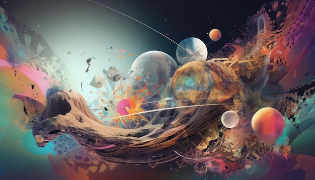 A colorful painting of planets and planets