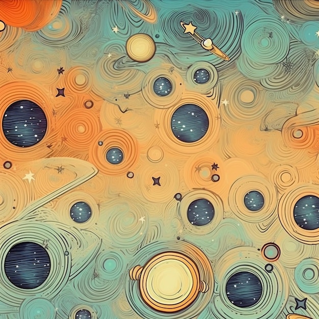 A colorful painting of planets and stars.