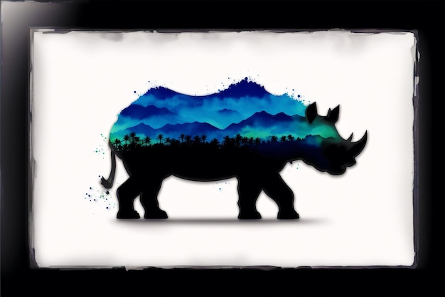 A colorful painting of a rhinoceros on abstract watercolor background Watercolor paint Generative