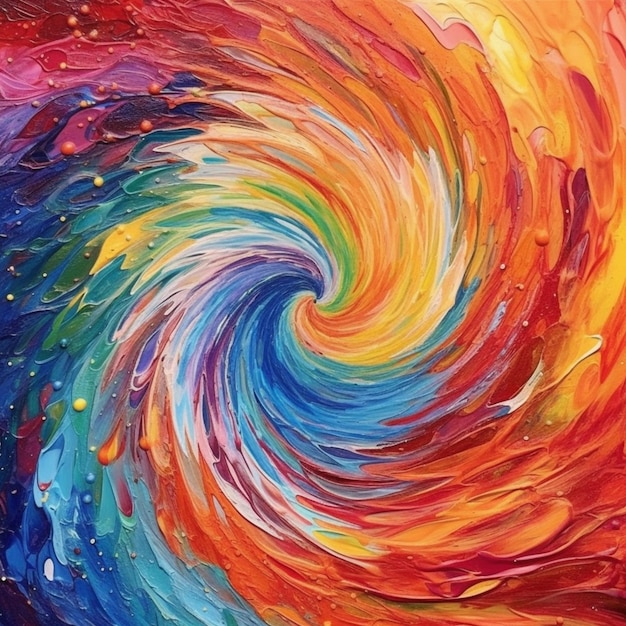 虹の色で螺旋を描いたカラフルな絵。