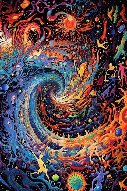 A colorful painting of a spiral with the words " the word " on it.