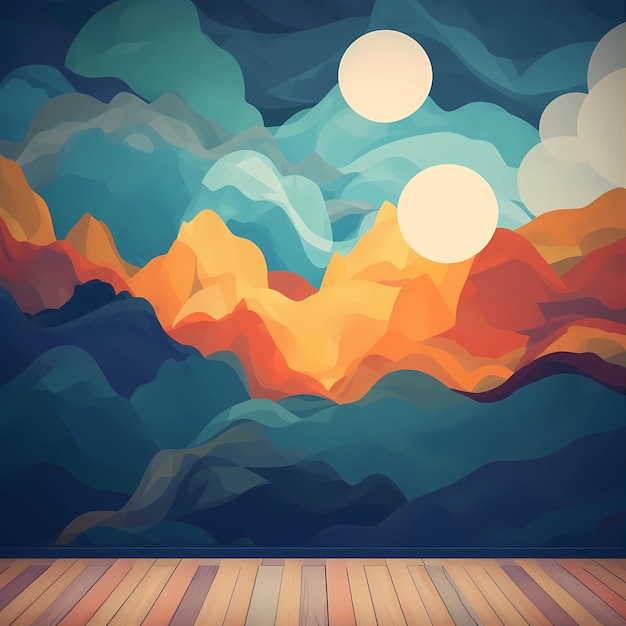 A colorful painting of a sunset with a place for your text.