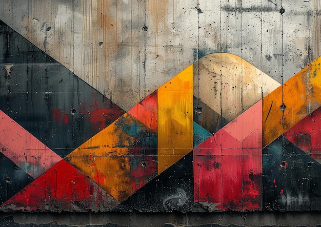 a colorful painting of a triangle with a yellow and red triangle on it