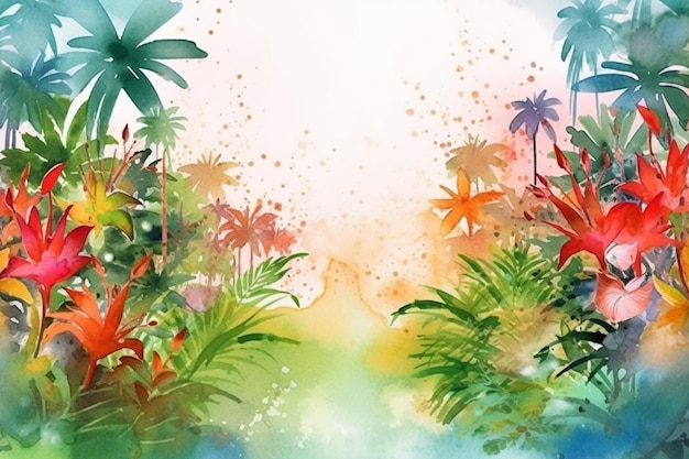 A colorful painting of tropical plants and the word jungle.