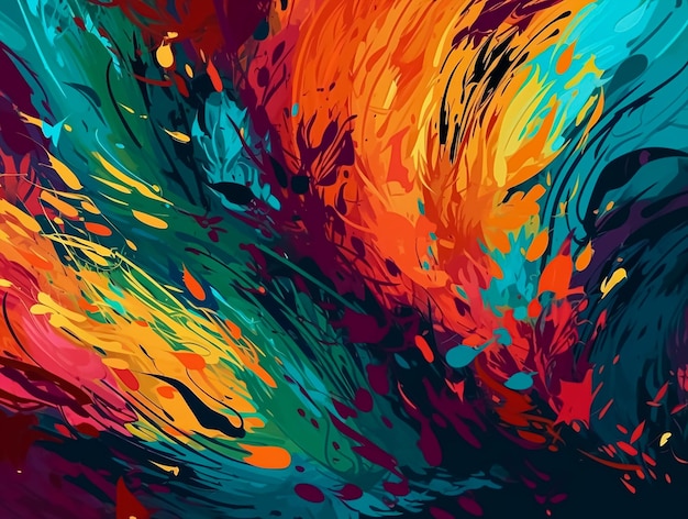 A colorful painting with a black background and a blue background