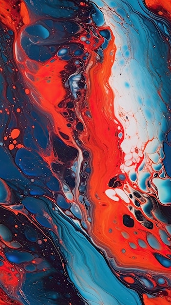 A colorful painting with a black background and red and blue paint.