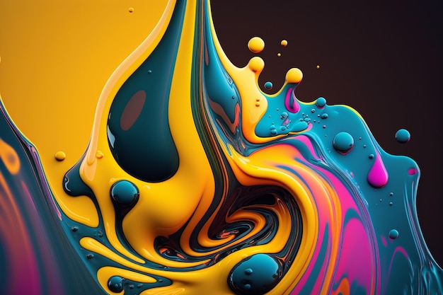 A colorful painting with a black background and a yellow background.