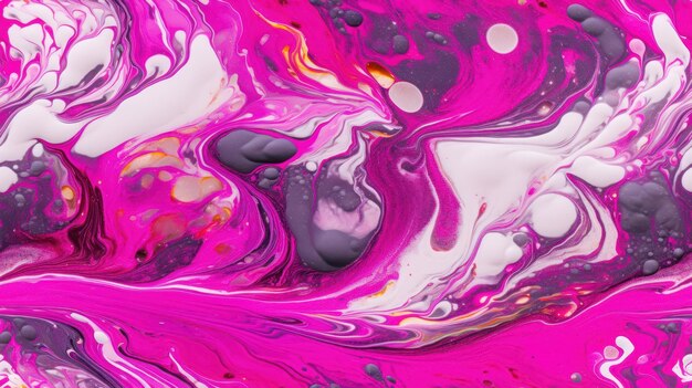 A colorful painting with a black and pink swirls.