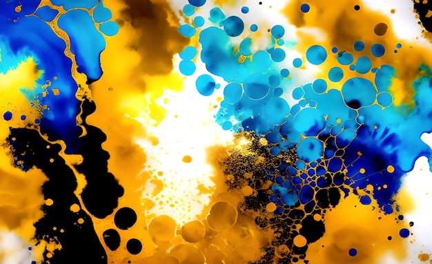 A colorful painting with blue and yellow paint on it