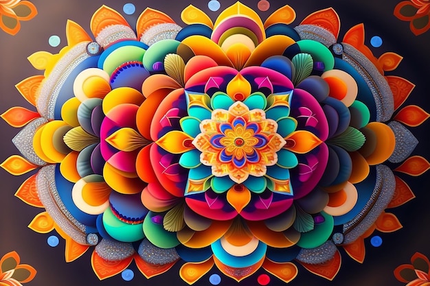 A colorful painting with a flower in the middle