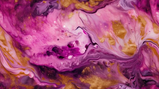 A colorful painting with gold and purple swirls