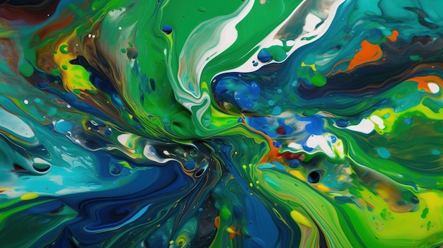 A colorful painting with a green background that says'green '