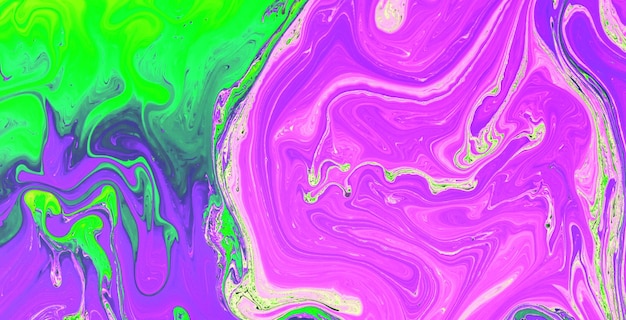 A colorful painting with a green and purple swirl.