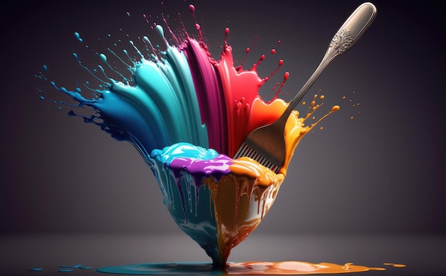 A colorful painting with a paintbrush and a paintbrush