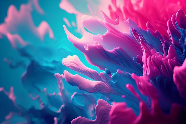 A colorful painting with a pink and blue background.