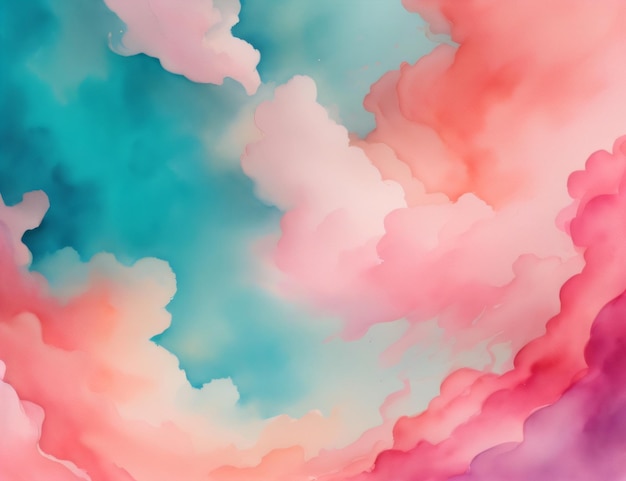 A colorful painting with a pink and blue background.