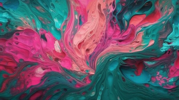 A colorful painting with a pink and blue swirl.