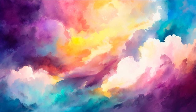 A colorful painting with a purple background and a cloud in the middle.