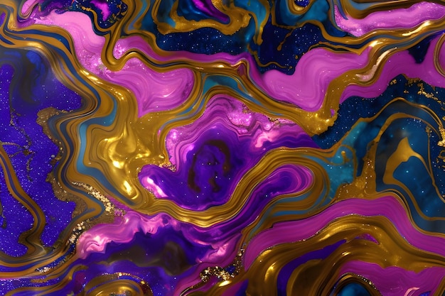 A colorful painting with a purple and gold swirl