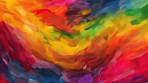 A colorful painting with a rainbow background.