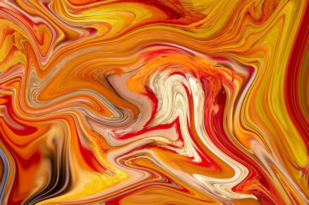 A colorful painting with a red and orange swirls.