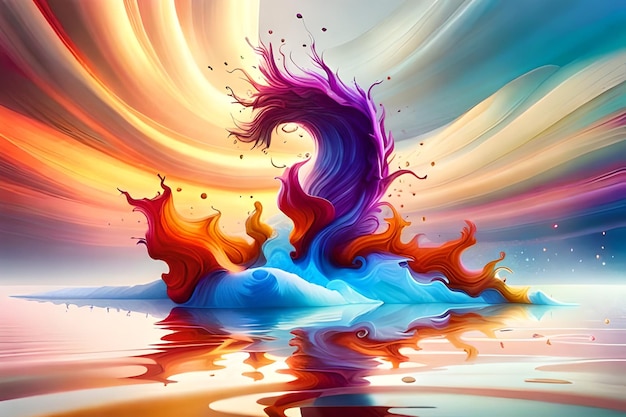 A colorful painting with a wave