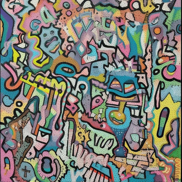 A colorful painting with the word " on it " on it.