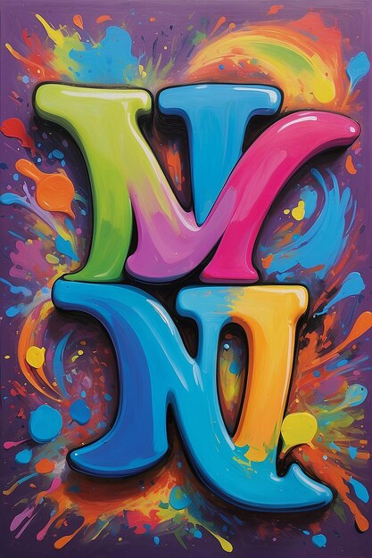 A colorful painting with the word on it