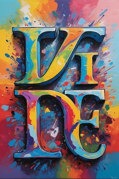 A colorful painting with the word on it