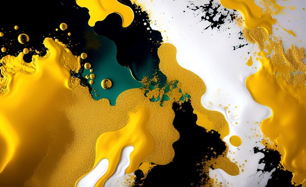 A colorful painting with yellow, black, and white colors.