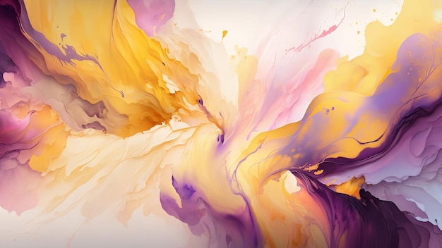 A colorful painting with yellow and purple paint on it