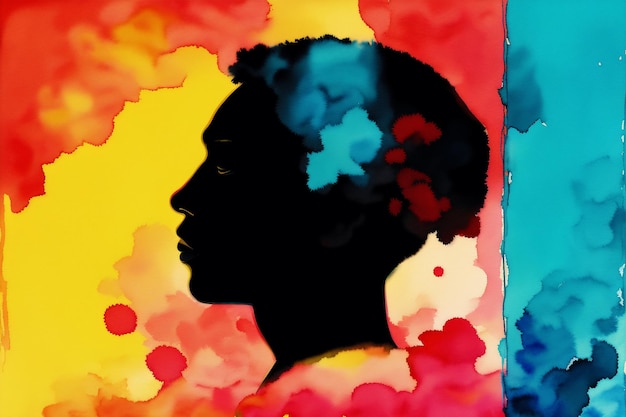 A colorful painting of a woman's head with the word love on it.